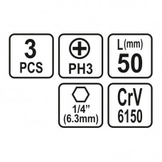 65458 STHOR Set 3 biti philips PH3, prindere hexag..